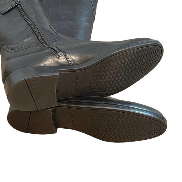 New Cole Haan Leather Round Toe Black Knee High Riding Boots Women’s 7.5B - Picture 8 of 12